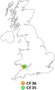 map showing distance between CF36 and CF35