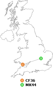 map showing distance between CF36 and MK44