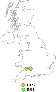 map showing distance between CF5 and BS1