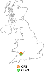 map showing distance between CF5 and CF63