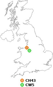 map showing distance between CH43 and CW5