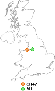 map showing distance between CH47 and M1