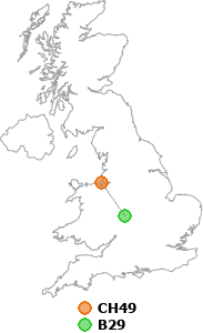 map showing distance between CH49 and B29