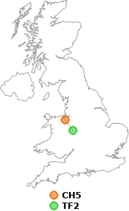 map showing distance between CH5 and TF2