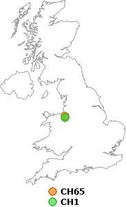 map showing distance between CH65 and CH1