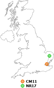 map showing distance between CM11 and NR17