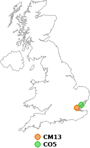 map showing distance between CM13 and CO5