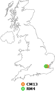 map showing distance between CM13 and RM4