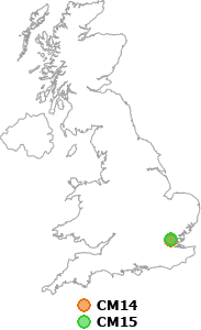 map showing distance between CM14 and CM15