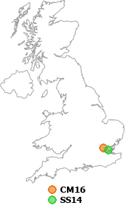 map showing distance between CM16 and SS14