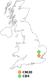 map showing distance between CM20 and CB4