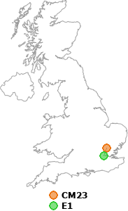 map showing distance between CM23 and E1