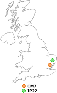 map showing distance between CM7 and IP22