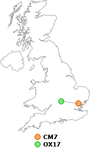 map showing distance between CM7 and OX17