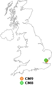 map showing distance between CM9 and CM8