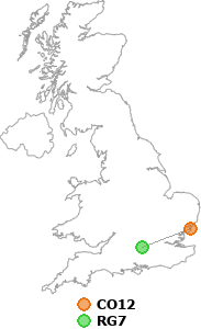 map showing distance between CO12 and RG7