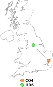 map showing distance between CO4 and HD6