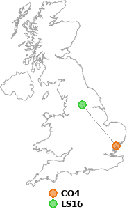 map showing distance between CO4 and LS16