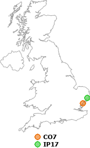 map showing distance between CO7 and IP17