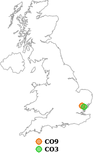 map showing distance between CO9 and CO3