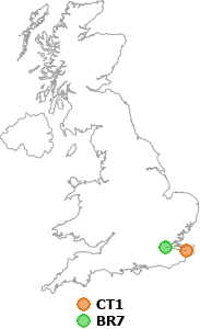 map showing distance between CT1 and BR7