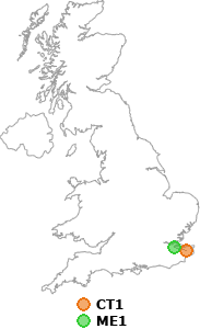 map showing distance between CT1 and ME1