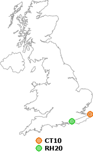 map showing distance between CT10 and RH20