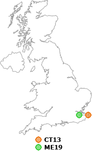 map showing distance between CT13 and ME19