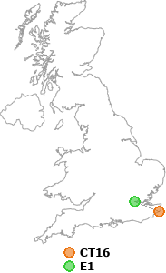 map showing distance between CT16 and E1