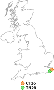 map showing distance between CT16 and TN28