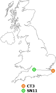 map showing distance between CT3 and SN11