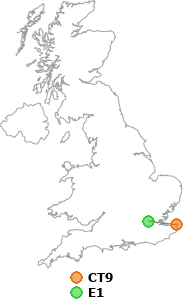 map showing distance between CT9 and E1