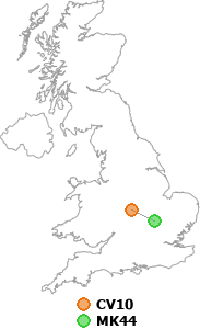 map showing distance between CV10 and MK44