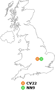 map showing distance between CV22 and NN9