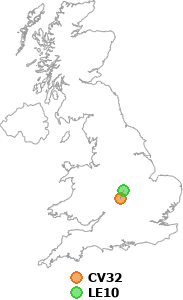 map showing distance between CV32 and LE10