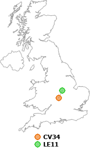 map showing distance between CV34 and LE11