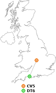 map showing distance between CV5 and DT6