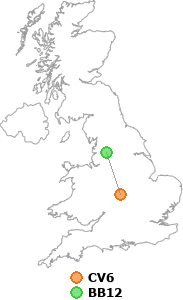 map showing distance between CV6 and BB12