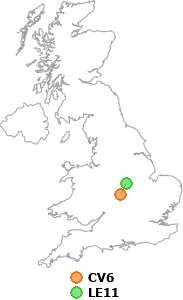 map showing distance between CV6 and LE11