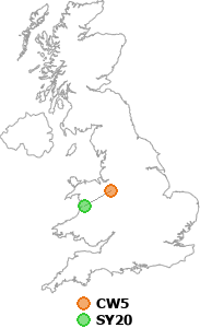 map showing distance between CW5 and SY20