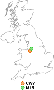 map showing distance between CW7 and M15