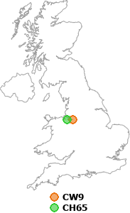 map showing distance between CW9 and CH65