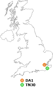 map showing distance between DA1 and TN30