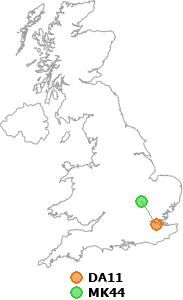 map showing distance between DA11 and MK44