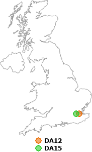 map showing distance between DA12 and DA15