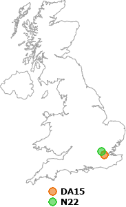 map showing distance between DA15 and N22