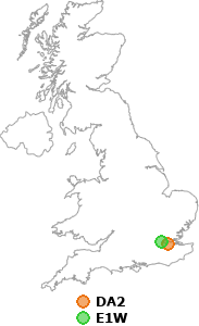 map showing distance between DA2 and E1W