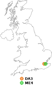 map showing distance between DA3 and ME4