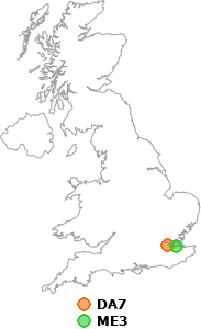 map showing distance between DA7 and ME3