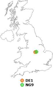 map showing distance between DE1 and NG9